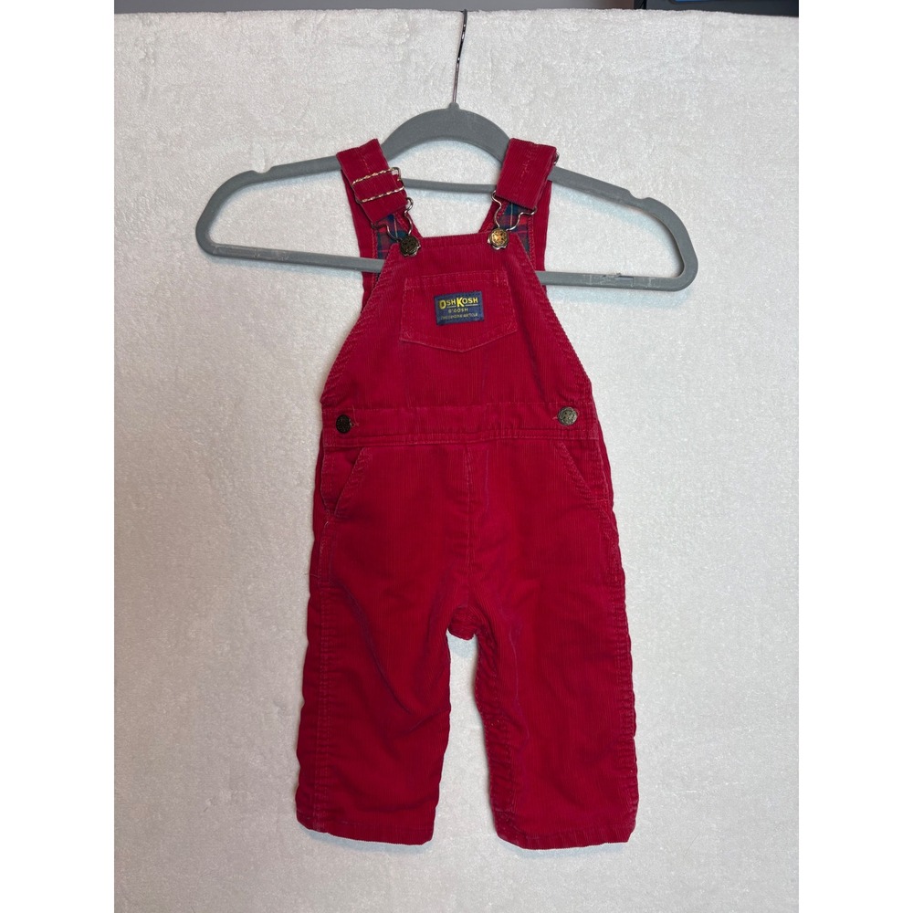 Vintage OshKosh Bgosh Red Corduroy Plaid Lined Vestbak Overalls 24 Months USA